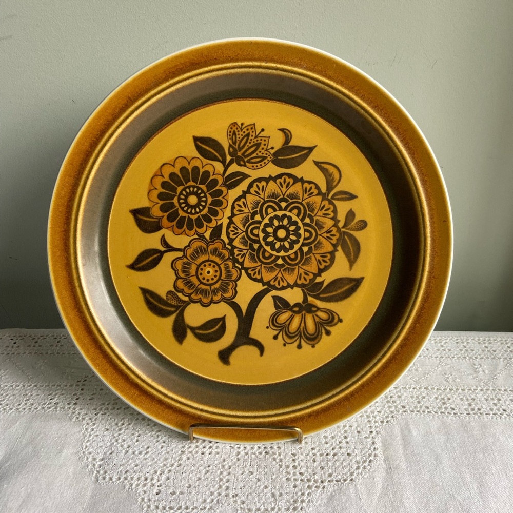 Vintage Floral Yellow Platter, Mid Century Modern Dinnerware